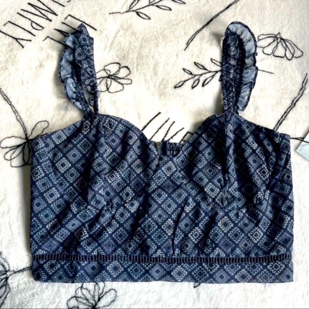 Kendall + Kylie Crop Top/Bralette Blue Denim Women’s Size Extra Large - Picture 2 of 13